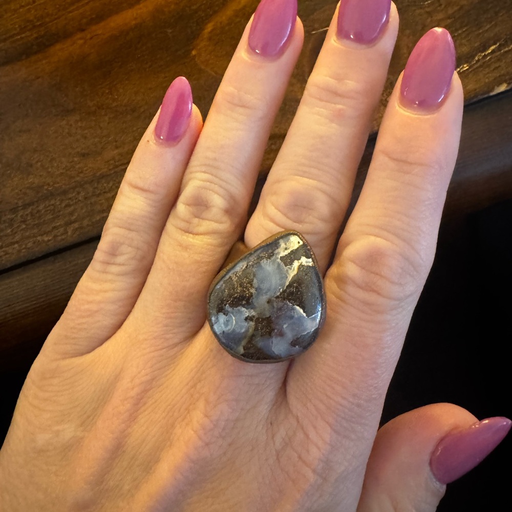 Handcrafted Copper & Natural Stone Statement Ring – Size 8 – Artisan Wide Band - Picture 5 of 6